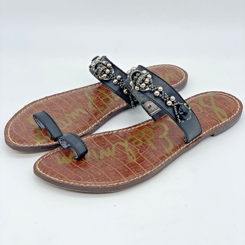 Edgy Sam Edelman Gillie Sandals Jeweled Embellished Flats Women's US 8.5 Black